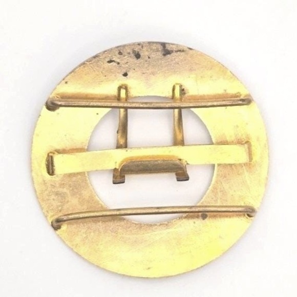 Antique Edwardian Enamel Buckle Clasp Round Brass White Green Accent - Picture 2 of 4